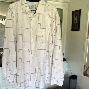 White Geometric Long Sleeve Shirt